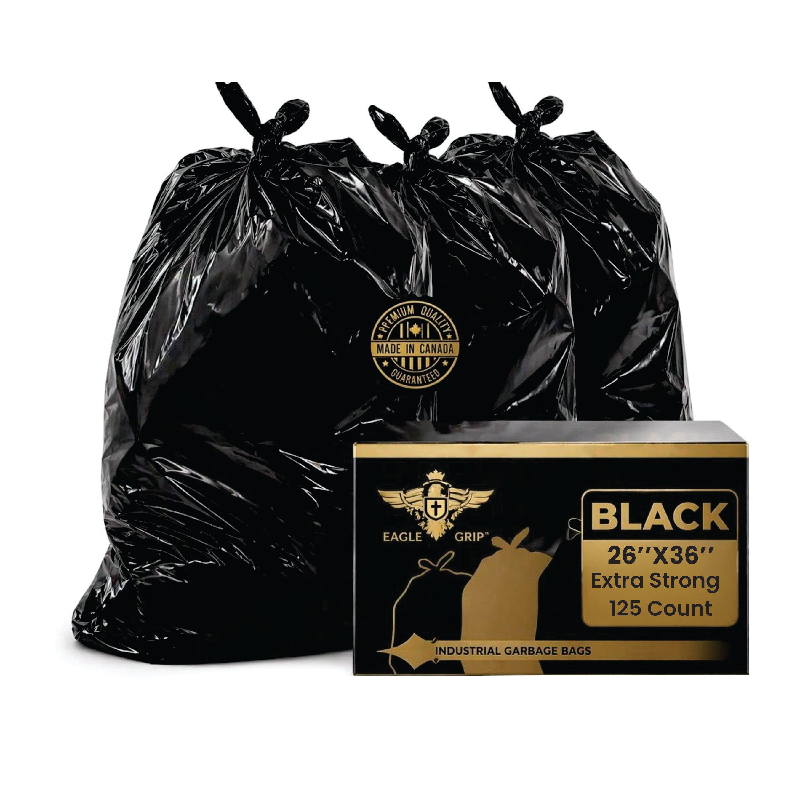 Eagle Grip Black Garbage Bags 26 x 36 Inch (125 Count), Extra Strong Kitchen Garbage Bag for Waste Bin, Multipurpose Trash Bags For Home & Office Use