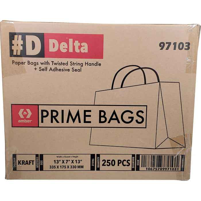 Prime Bags - Delta - Self Adhesive Paper Bags with Twisted Handles - 13x7x13