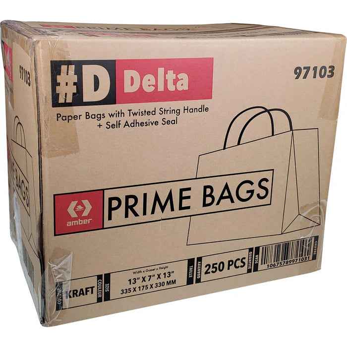 Prime Bags - Delta - Self Adhesive Paper Bags with Twisted Handles - 13x7x13