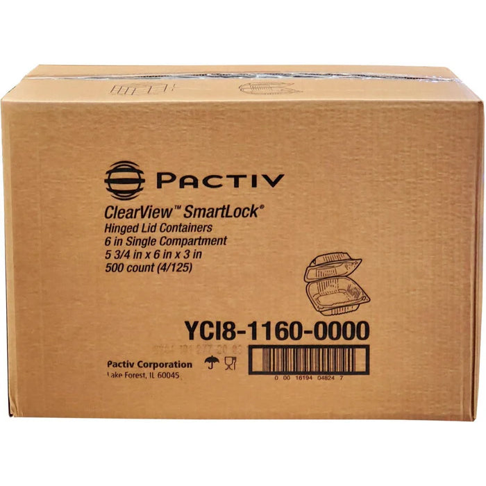 Pactiv - 6" Hinged Plastic Container - Clear - 5 3/4x6x3 - YC18-1160 - Eagle Global Solution