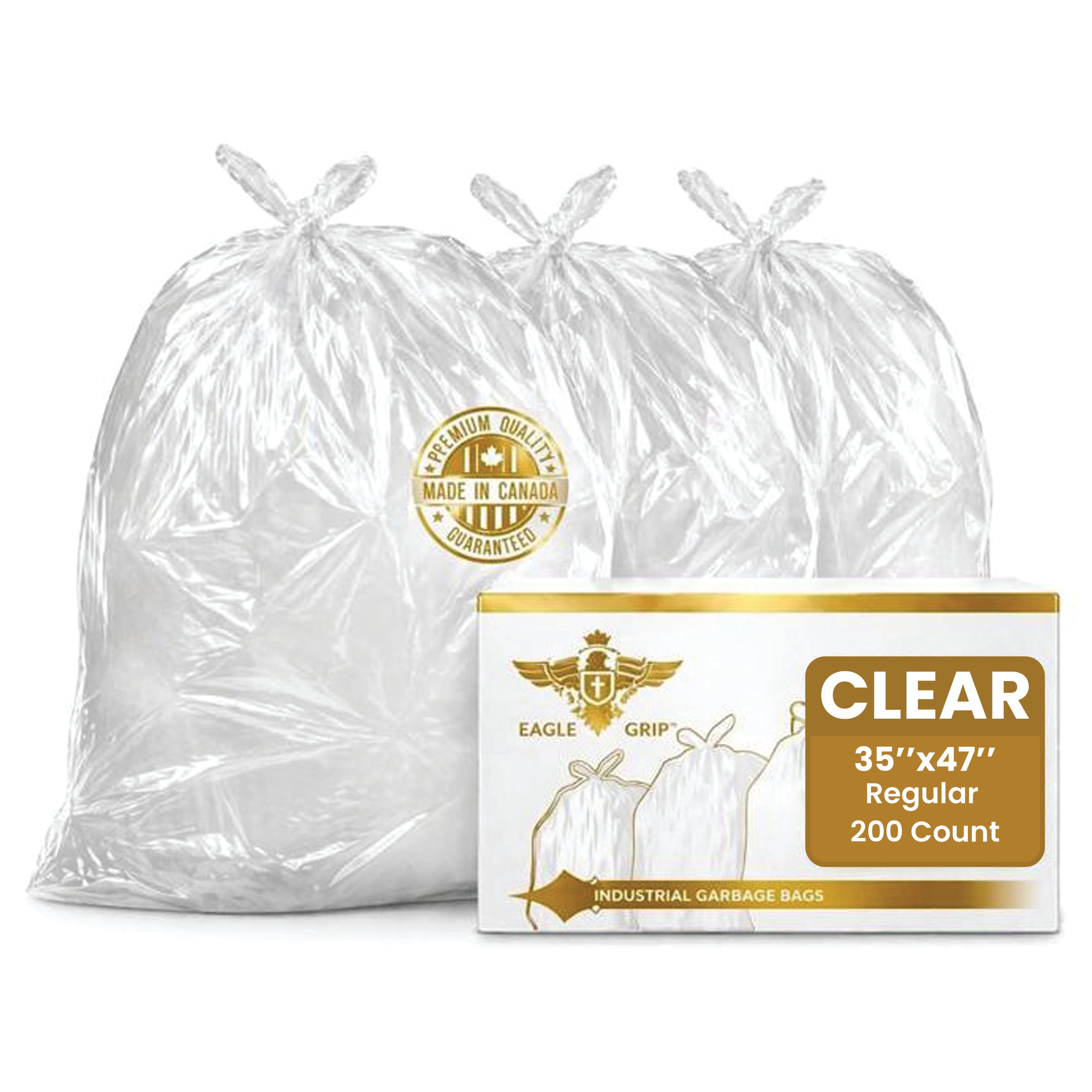 Eagle Grip Clear Garbage Bags 35 x 47 Inch (200 Count), Regular Kitchen Garbage Bag for Waste Bin, Multipurpose Trash Bags for Home & Office