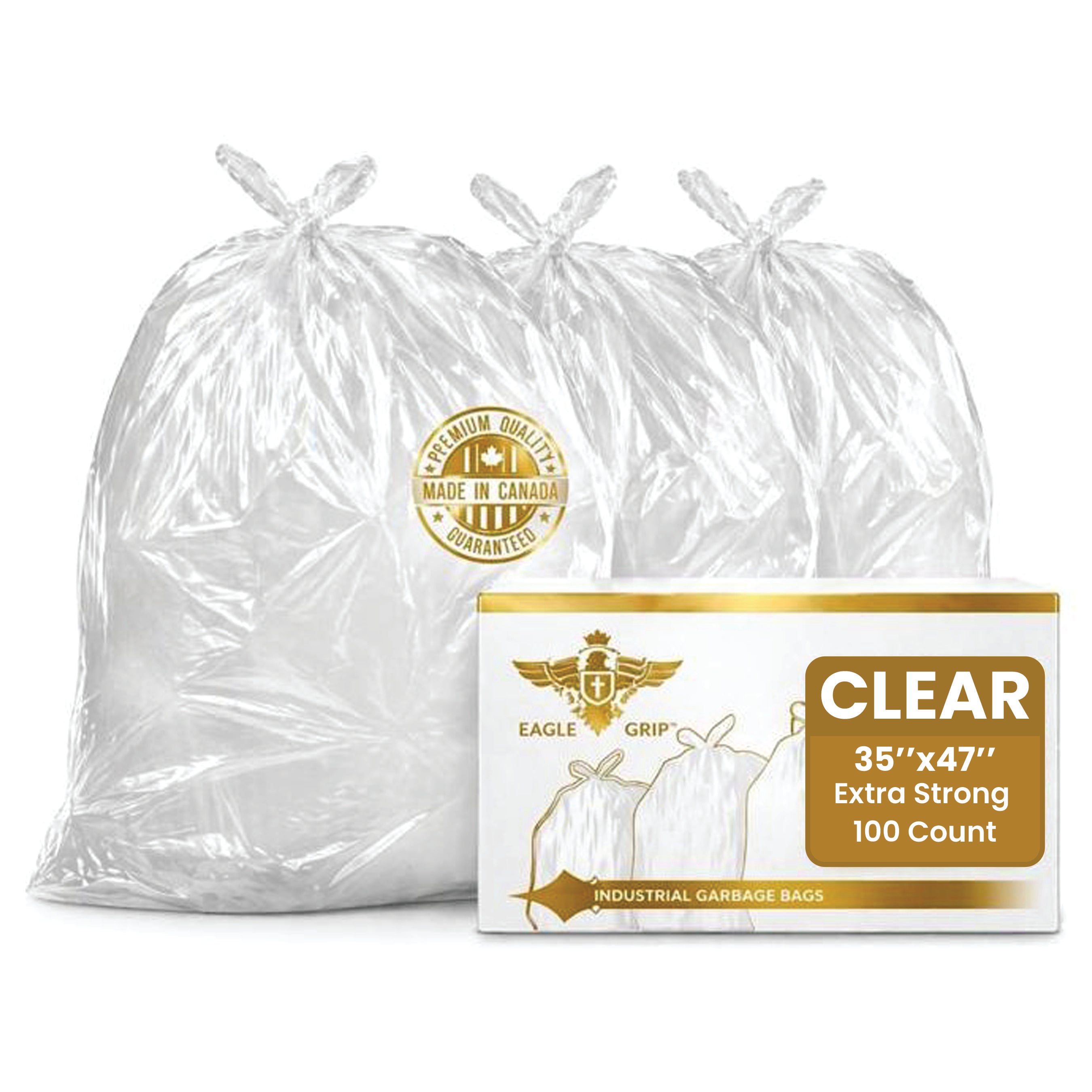 Eagle Grip Clear Garbage Bags 35 x 47 Inch (100 Count), Extra Strong Kitchen Garbage Bag for Waste Bin, Multipurpose Trash Bags For Home & Office Use
