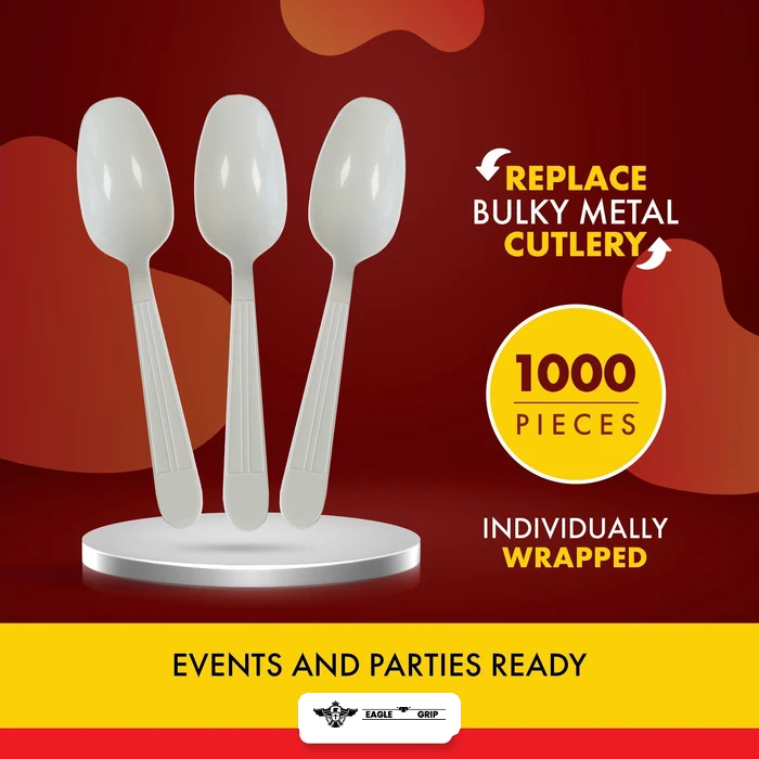 Eagle Grip - Heavy - Plastic Tea Spoons - White - Ind. Wrapped - WP2003
