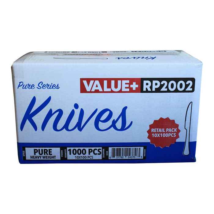 Value+ - Heavy - Plastic Knives - White - Retail Pack - RP2002