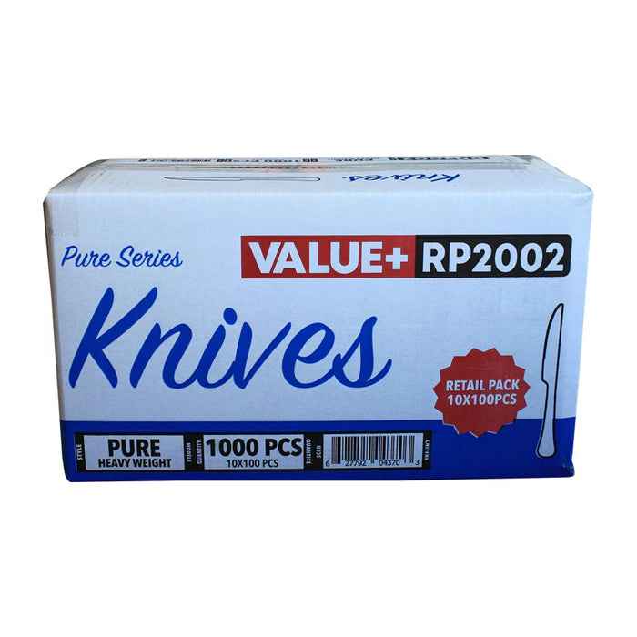 Value+ - Heavy - Plastic Knives - White - Retail Pack - RP2002
