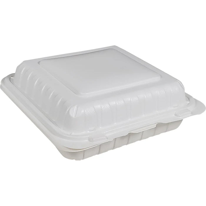 Eco-Craze MFPP Clamshell Container 8x8x2.6" - 3 Compt. White - Eagle Global Solution