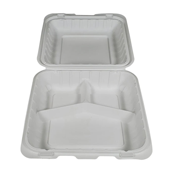 Eco-Craze MFPP Clamshell Container 8x8x2.6" - 3 Compt. White - Eagle Global Solution