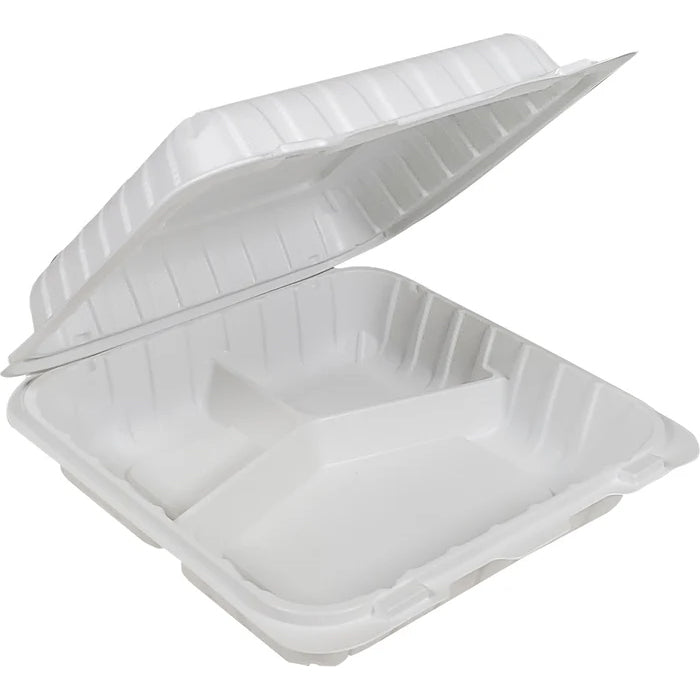 Eco-Craze MFPP Clamshell Container 8x8x2.6" - 3 Compt. White - Eagle Global Solution