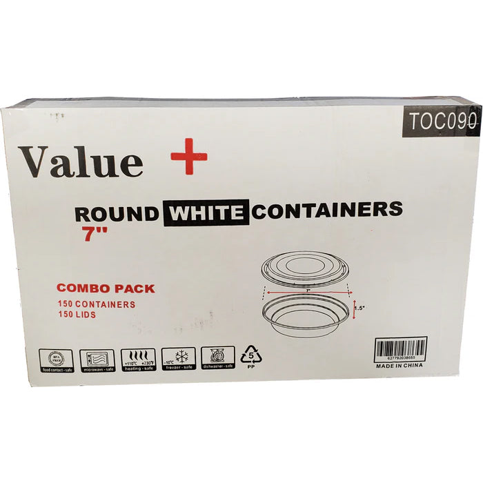 Value+ - 7" Round Plastic Container - White - 923W - Eagle Global Solution