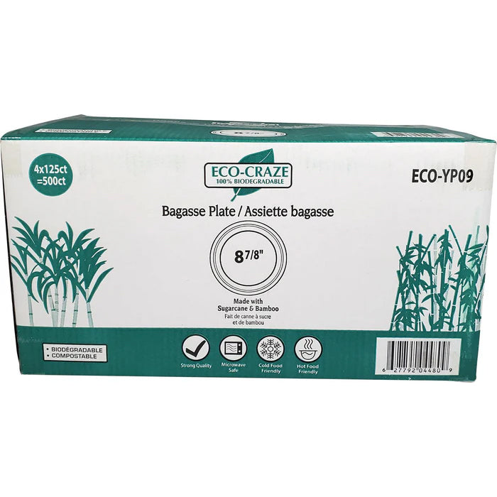 Eco-Craze - 9" Round Bagasse Lunch Plates - Eagle Global Solution