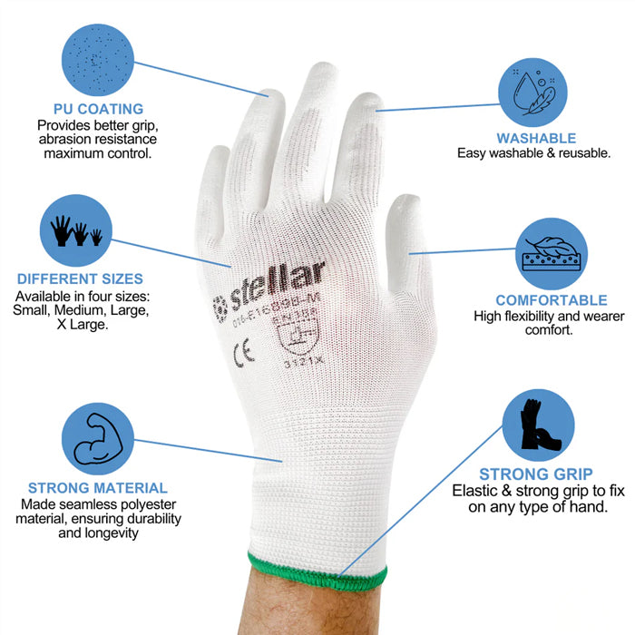 PU Coated Nylon Gloves, White, 12 Pr/ Bag - Eagle Global Solution