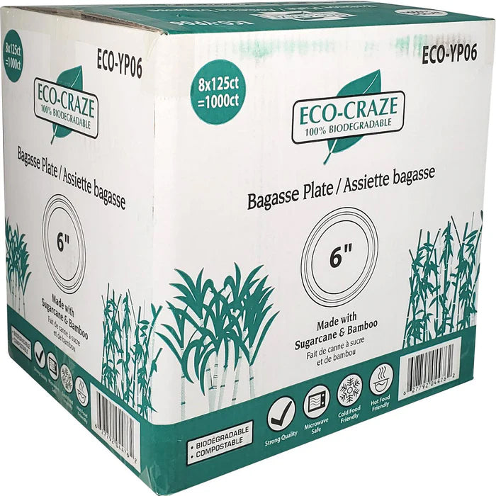 Eco-Craze - 6" Round Bagasse Plates - Eagle Global Solution