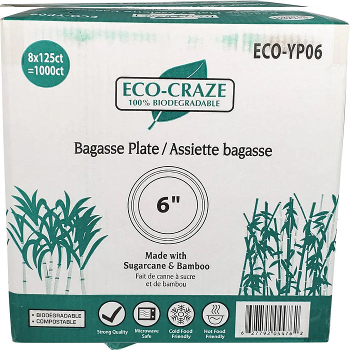 Eco-Craze - 6" Round Bagasse Plates - Eagle Global Solution