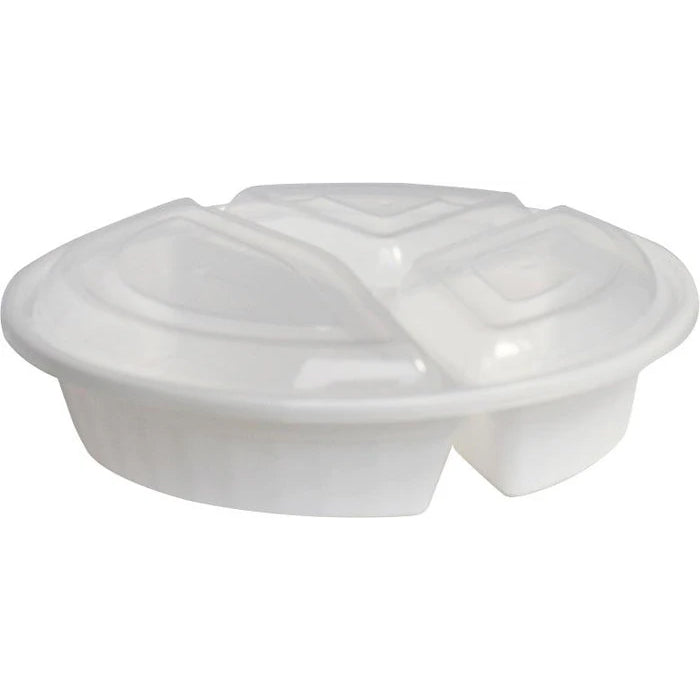 Rhino - Heavy 9" Round PP Combo Container - 3 Comp. - White - Eagle Global Solution