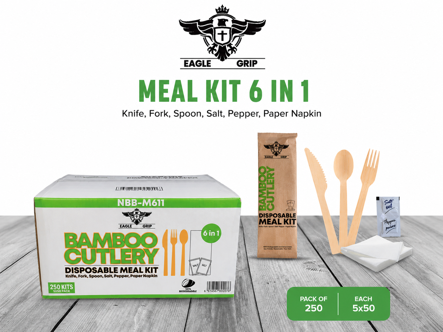 Eagle Grip - Disposable Bamboo 6pcs Cutlery Kit - K/F/S/N/SP NBB-M611