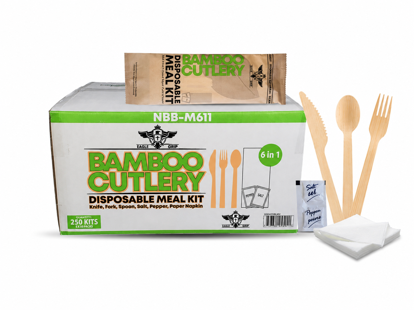 Eagle Grip - Disposable Bamboo 6pcs Cutlery Kit - K/F/S/N/SP NBB-M611