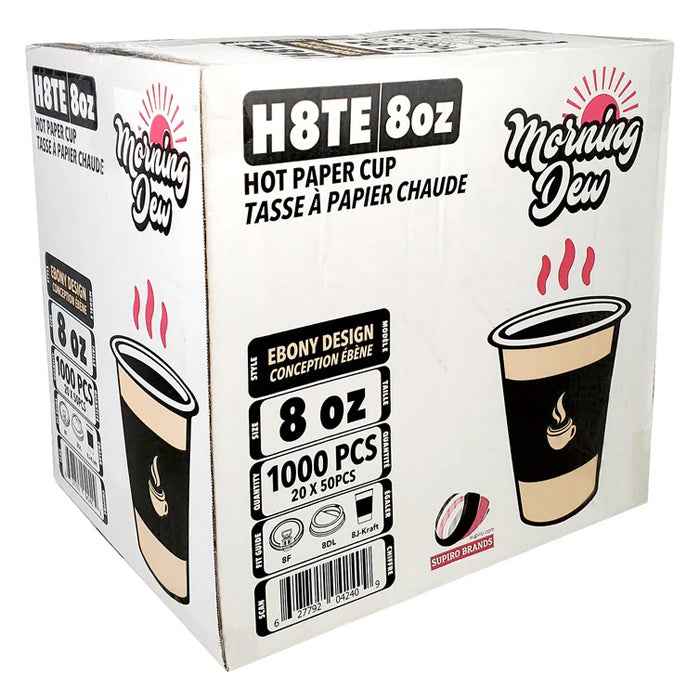 Morning Dew - 8oz Hot Paper Cups - Ebony Print - H8TE