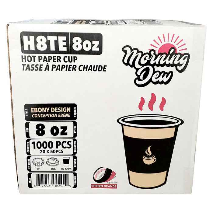 Morning Dew - 8oz Hot Paper Cups - Ebony Print - H8TE