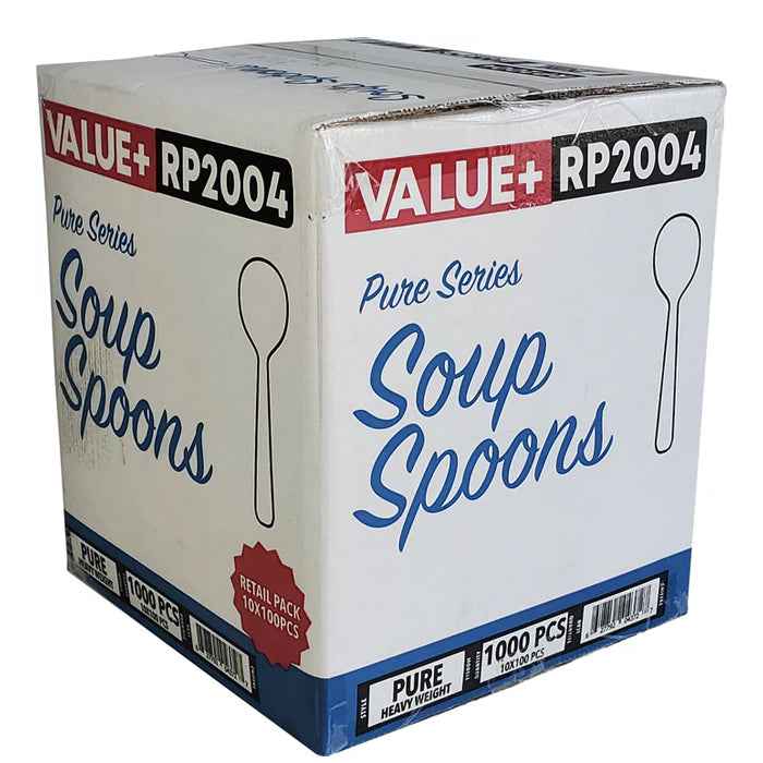 Value+ - Heavy - Plastic Soup Spoons - White - Retail Pack - RP2004