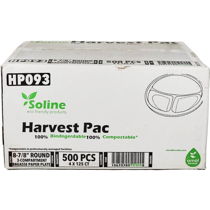 Eco-Craze - 9" Bagasse Plate - 3 Comp. - Eagle Global Solution