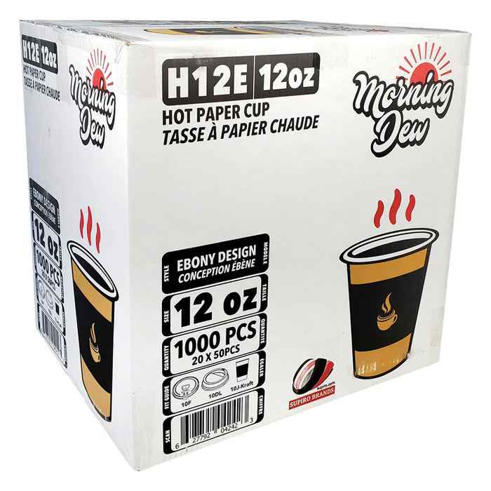 Morning Dew - 12 oz Hot Paper Cups - Ebony Print - H12E