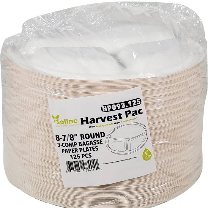 Eco-Craze - 9" Bagasse Plate - 3 Comp. - Eagle Global Solution