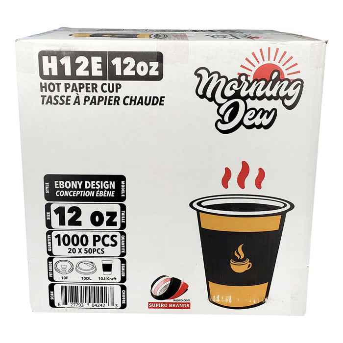 Morning Dew - 12 oz Hot Paper Cups - Ebony Print - H12E