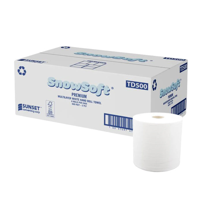 Hand Towel Rolls - 7.65" x 500', 2 Ply, Virgin, White - TD500 - Eagle Global Solution