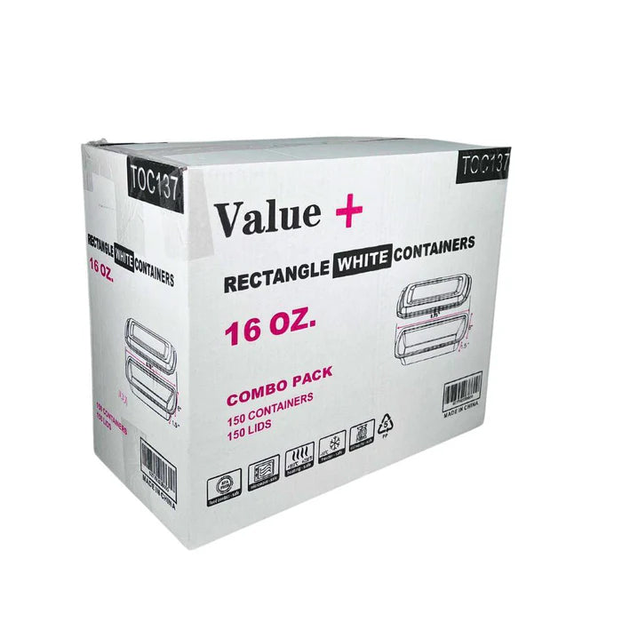 Value+ - 16oz Rectangle Plastic Container - White - Eagle Global Solution