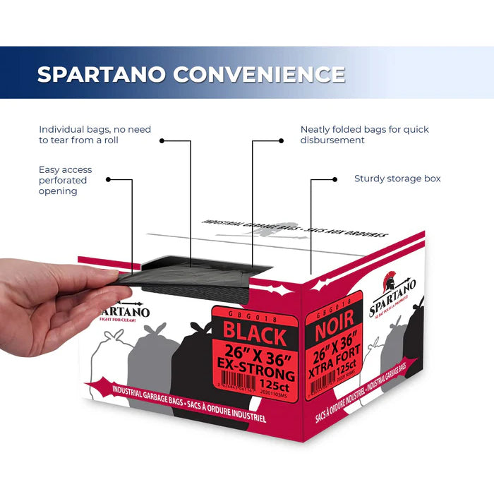 Spartano - Garbage Bags - Ex-Strong - Black - 26"x36" - Eagle Global Solution