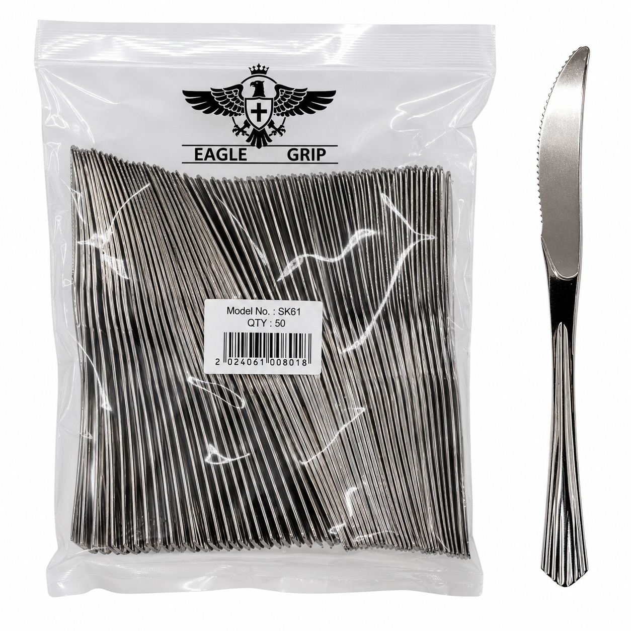 Eagle Grip - Plastic Knife - SILVER - 19.9x1.8cm - SK61