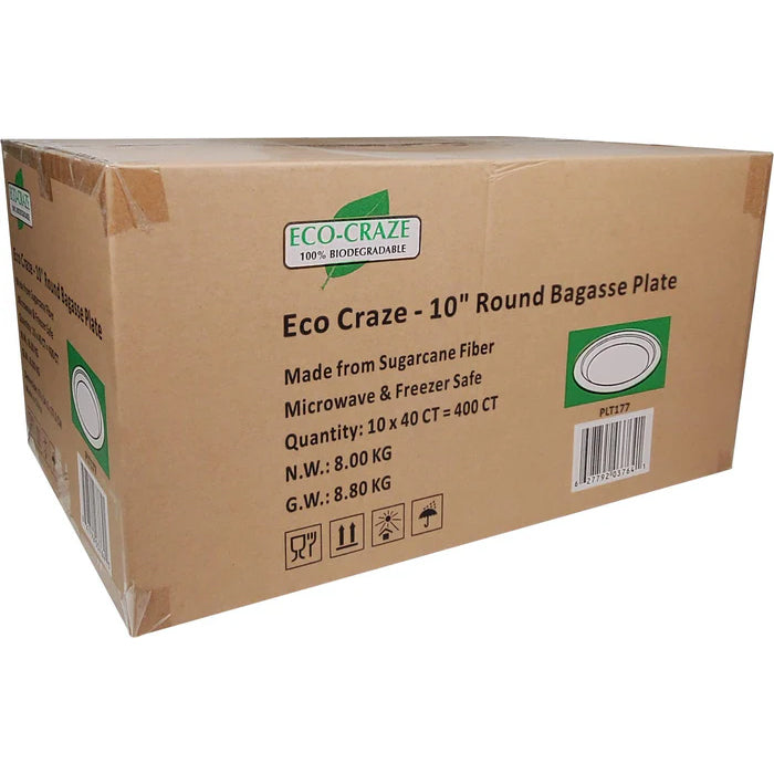 Eco-Craze - 10" Round Bagasse Plate - Retail Pack - Eagle Global Solution