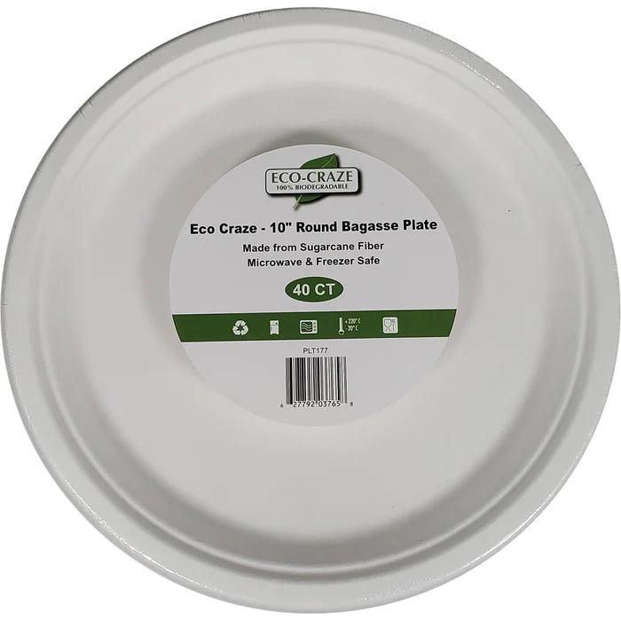 Eco-Craze - 10" Round Bagasse Plate - Retail Pack - Eagle Global Solution