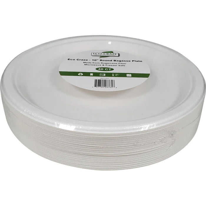 Eco-Craze - 10" Round Bagasse Plate - Retail Pack - Eagle Global Solution