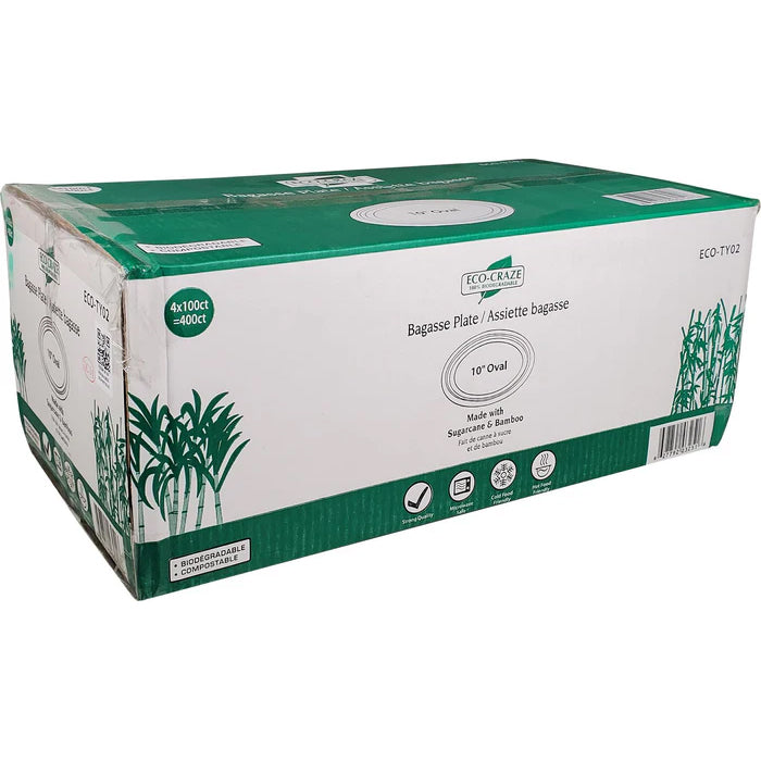 Eco-Craze - 10" Oval Bagasse Plate - Retail Pack - Eagle Global Solution