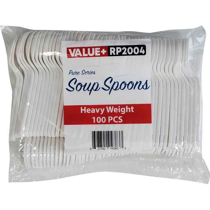 Value+ - Heavy - Plastic Soup Spoons - White - Retail Pack - RP2004