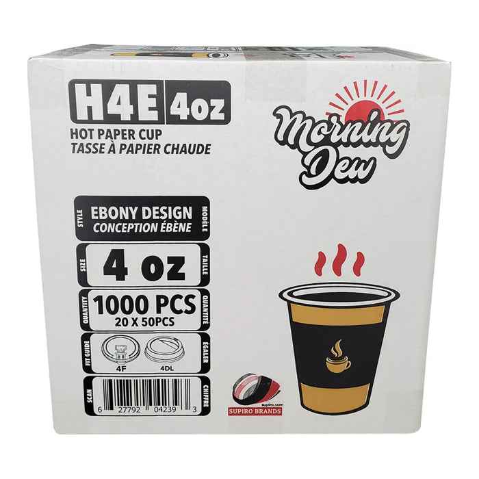 Morning Dew - 4 oz Hot Paper Cups - Ebony Print - H4E