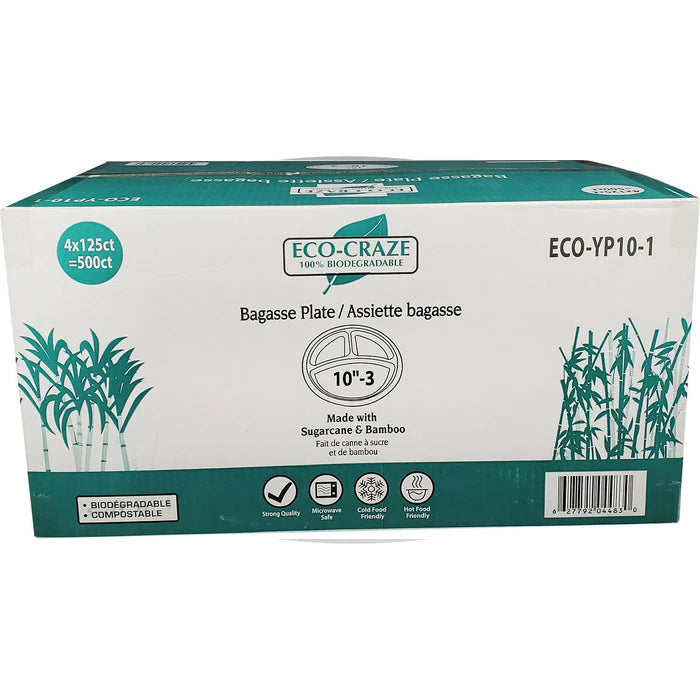 Eco-Craze - 10" 3 Compartment - Bagasse Plate - Eagle Global Solution