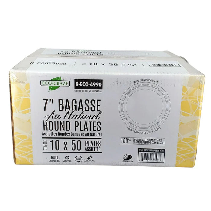Eco-Craze - 7" Natural Round Plate - Bagasse - Eagle Global Solution