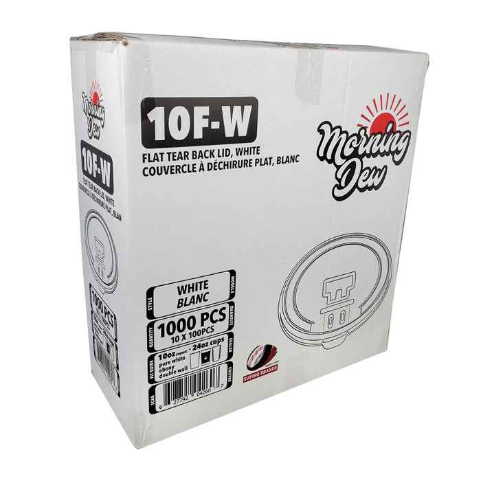 Morning Dew - Tear Back Flat Lid for 10-24 oz Hot Paper Cups - White - 10F-W