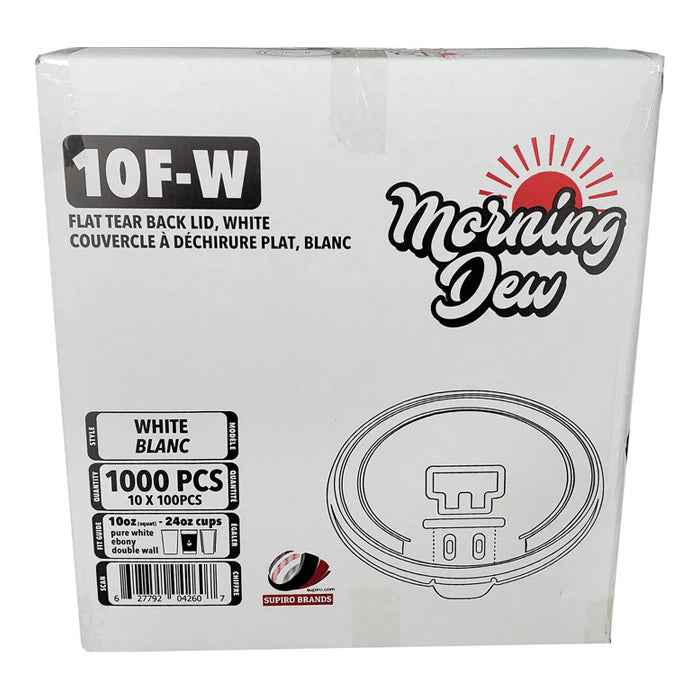 Morning Dew - Tear Back Flat Lid for 10-24 oz Hot Paper Cups - White - 10F-W