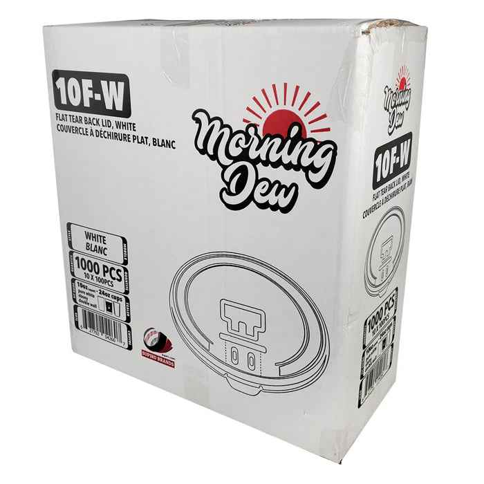 Morning Dew - Tear Back Flat Lid for 10-24 oz Hot Paper Cups - White - 10F-W