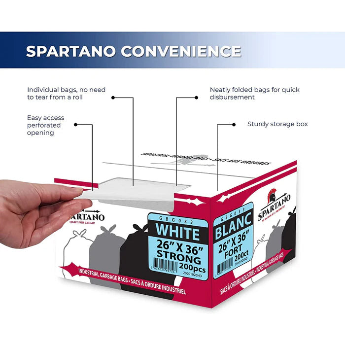 Spartano - Garbage Bags - Strong - White - 26"x36" - Eagle Global Solution