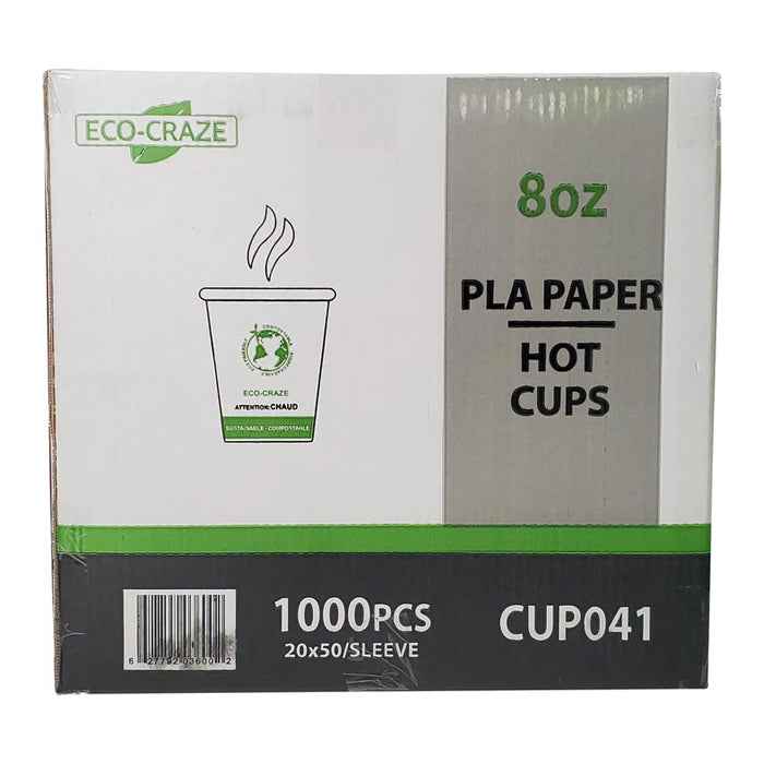 Eco-Craze - 8oz PLA Single Wall Hot Paper Cup - Printed