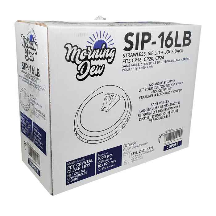 Morning Dew - Sip Lids W/Lock Back Cover For CP16-CP24 Clear Pet Cup - 98mm - SIP-16LB