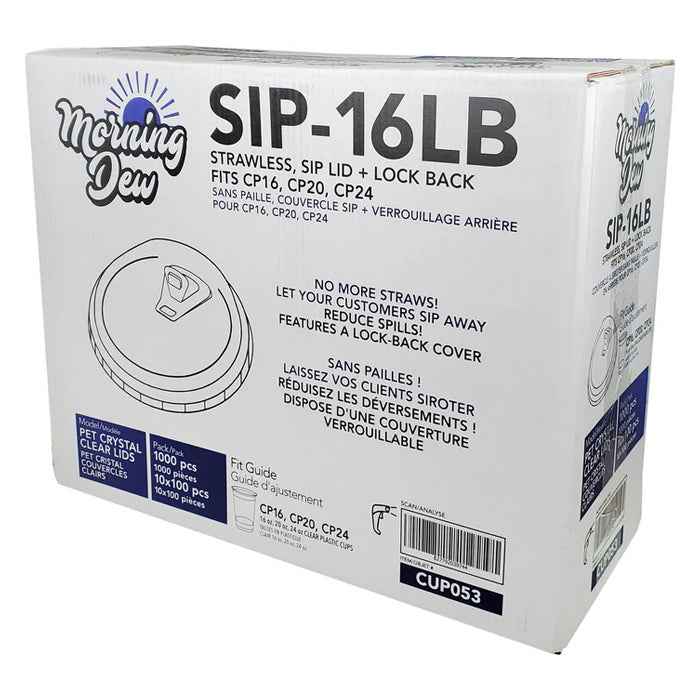 Morning Dew - Sip Lids W/Lock Back Cover For CP16-CP24 Clear Pet Cup - 98mm - SIP-16LB