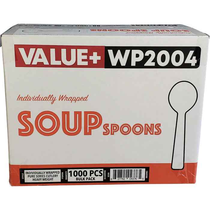 Value+ - Heavy - Plastic Soup Spoons - White - Ind. Wrapped - WP2004