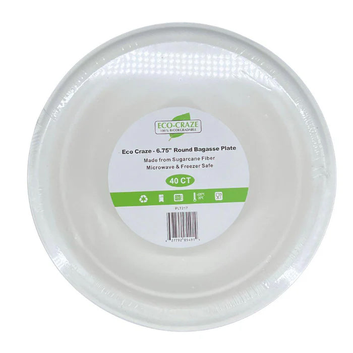 Eco-Craze - 6.75" Round Bagasse Plate - Retail Pack - Eagle Global Solution