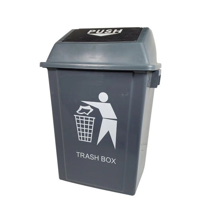 50L Square Waste Bin w/Push Lid - Black