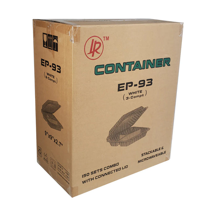XC - LR - MFPP Clamshell Container - 9x9x2.8" - 3 Compt. - White - Eagle Global Solution